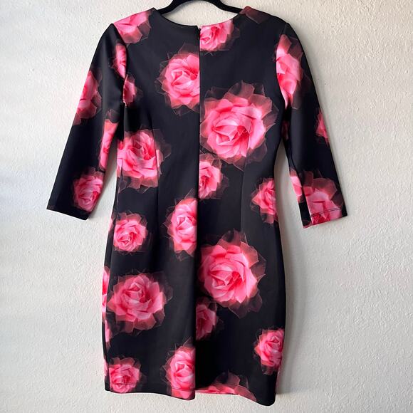 Alexia Admor Womens Rose Print 3/4‎ Sleeve Mini Dress Size M - Picture 4 of 8